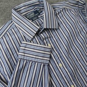 Polo Ralph Lauren Shirt Mens 16.5 34/35 L Curham Blue White Striped Oxford Dress
